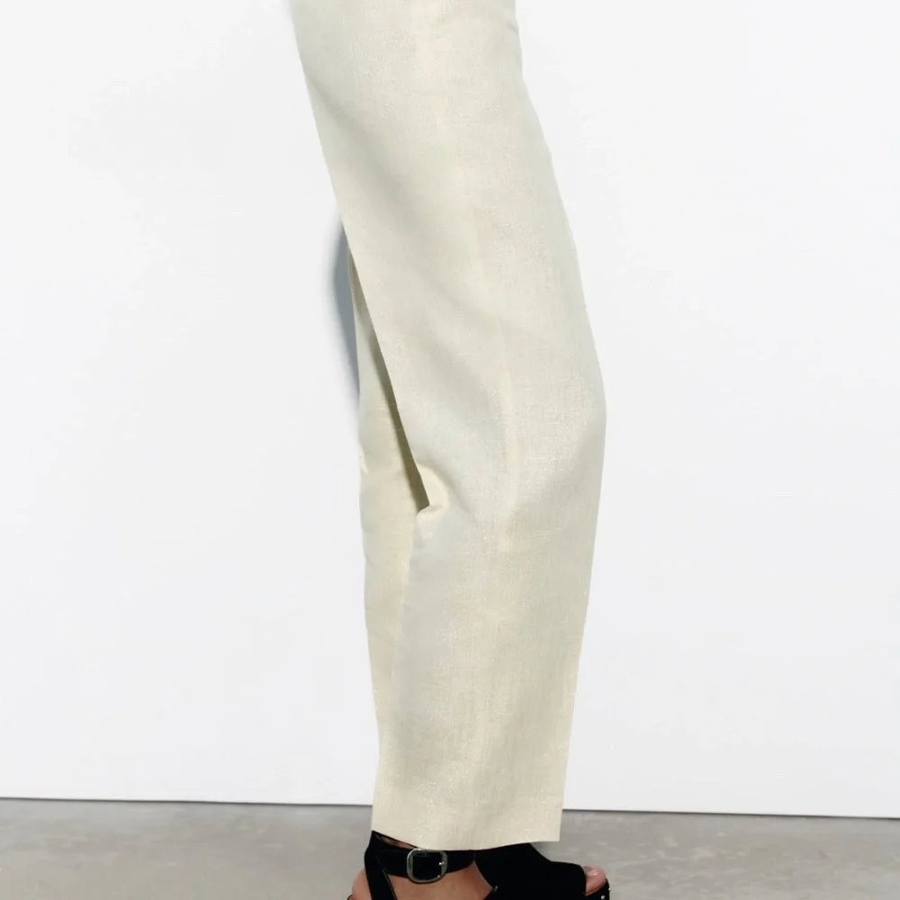 Zara limited edition linen blend metallic linen trousers